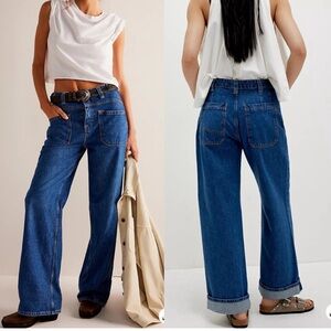 We The Free Dark Palmer Cuffed Jeans Blue wide leg Jeans